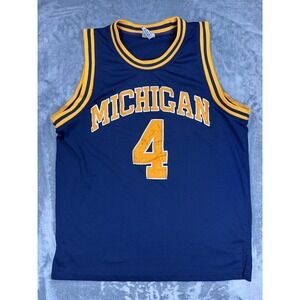 True School Authentics Michigan Jersey Mens XL Navy Blue Basketball Mesh #4